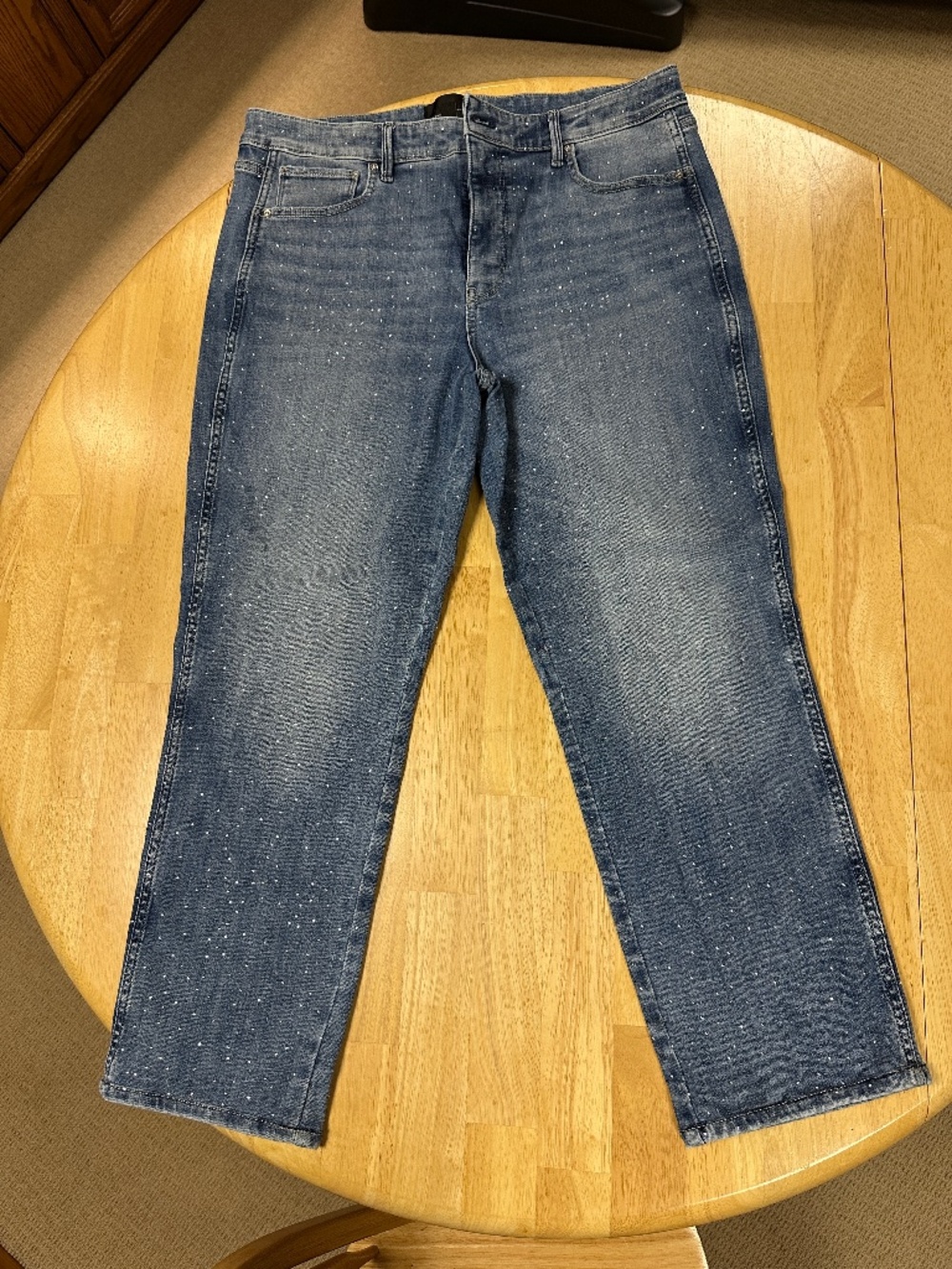 White House Black Market Rhinestone High Rise Straight Jeans
